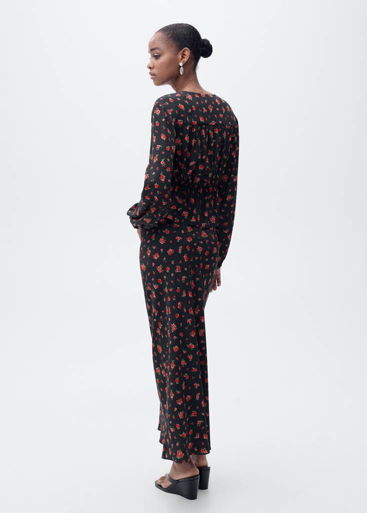 Long floral flared skirt — Black