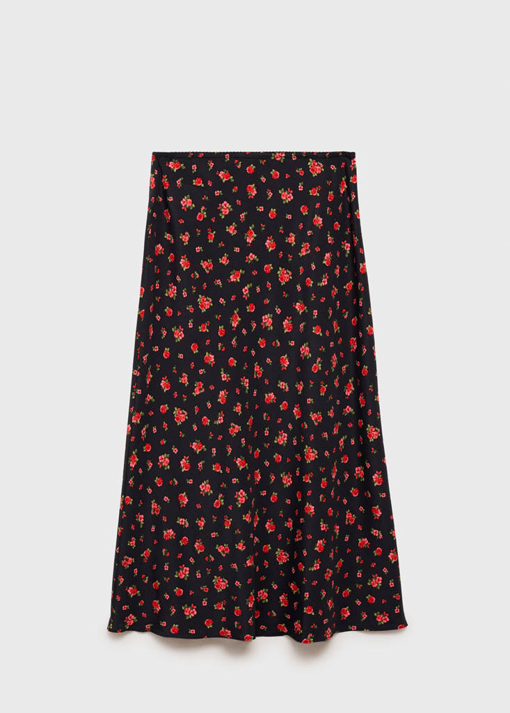 Long floral flared skirt — Black