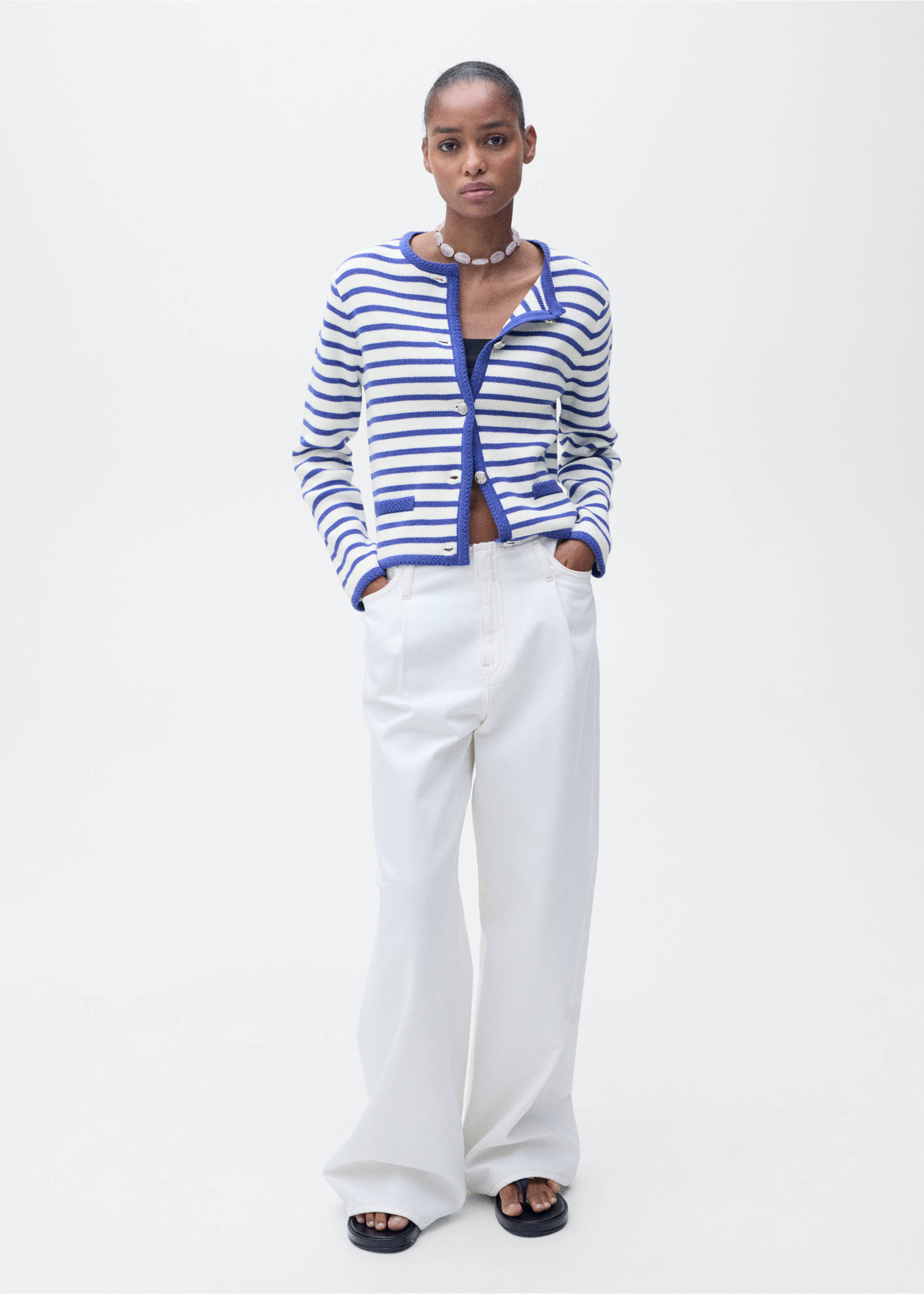 Cardigan maglia righe - Piano generale, Blu. Ref: 87077179-00.