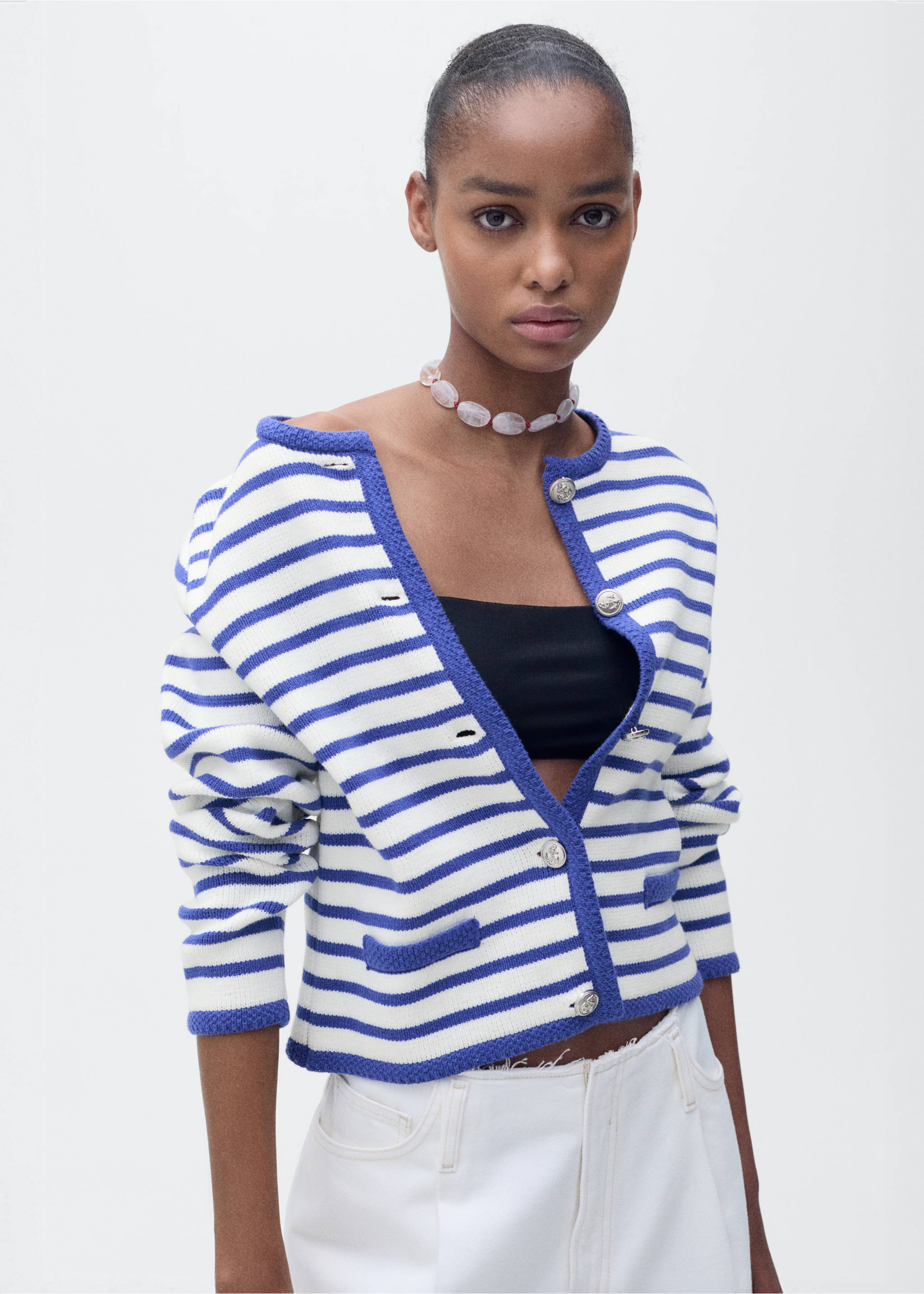 Cardigan maglia righe - Piano medio, Blu. Ref: 87077179-00.