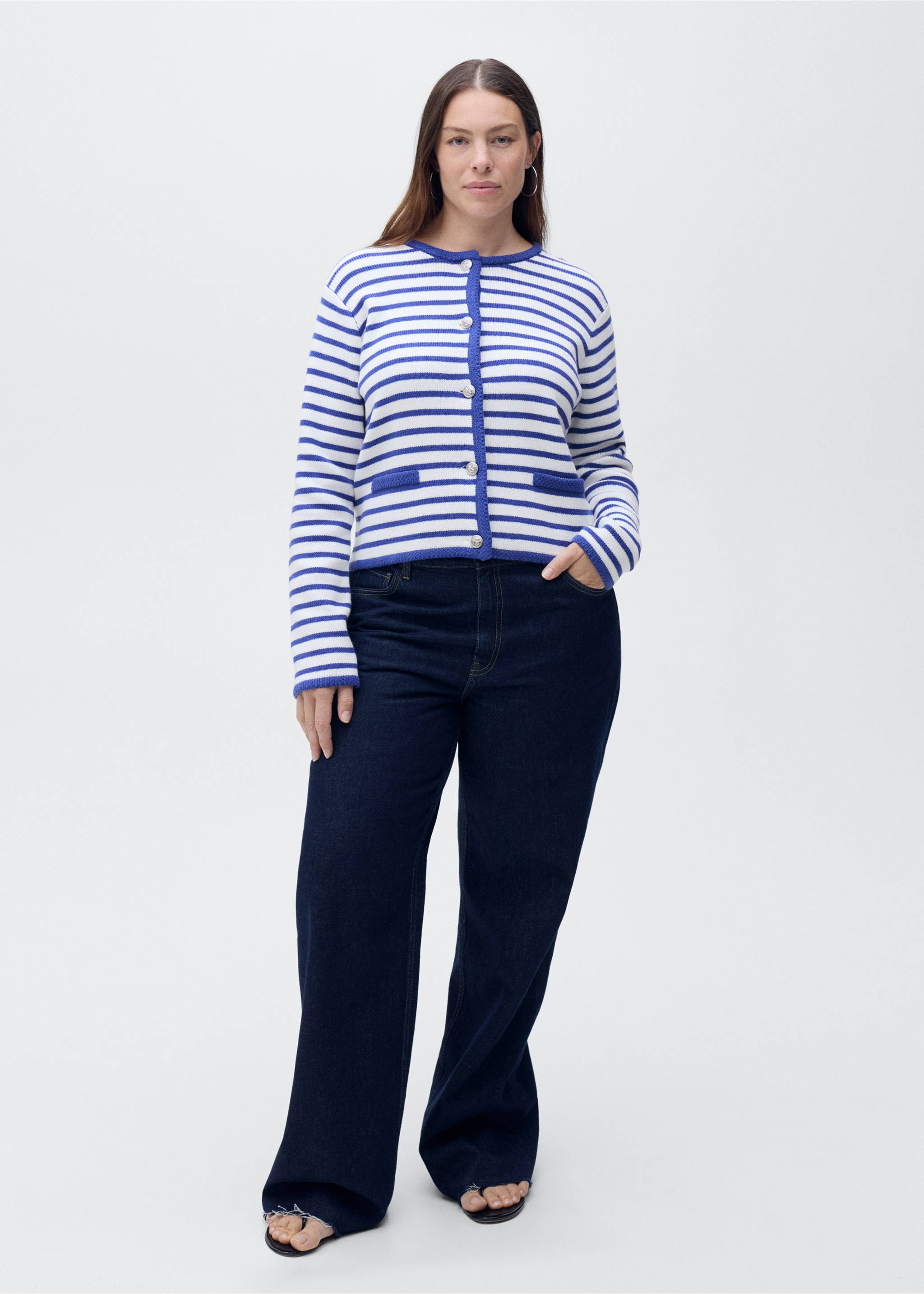 Cardigan maglia righe - Dettaglio dell'articolo 3, Blu. Ref: 87077179-00.