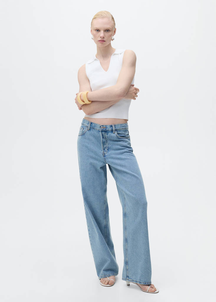 Polo-neck knitted top — Ecru