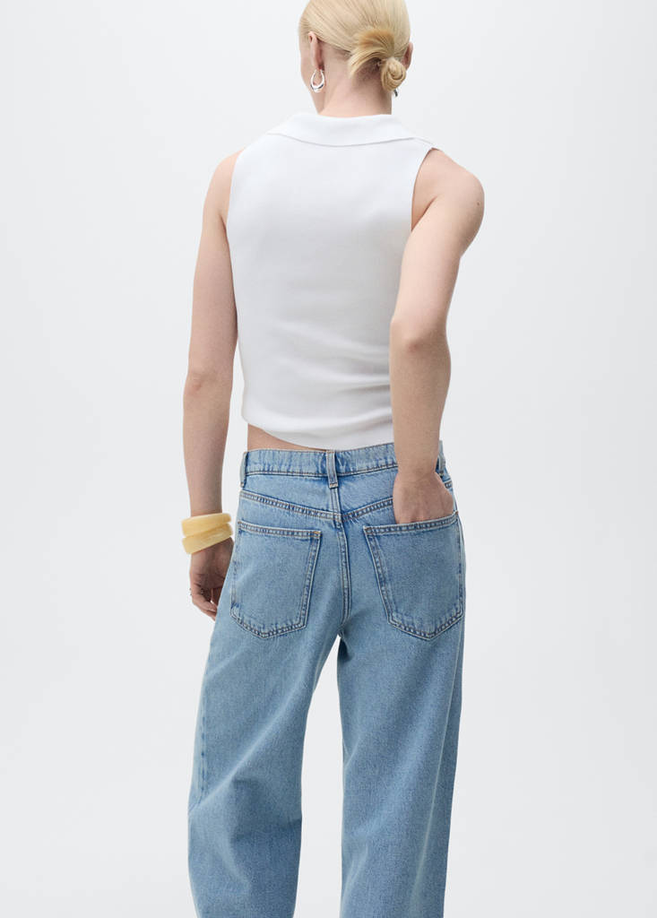 Polo-neck knitted top — Ecru