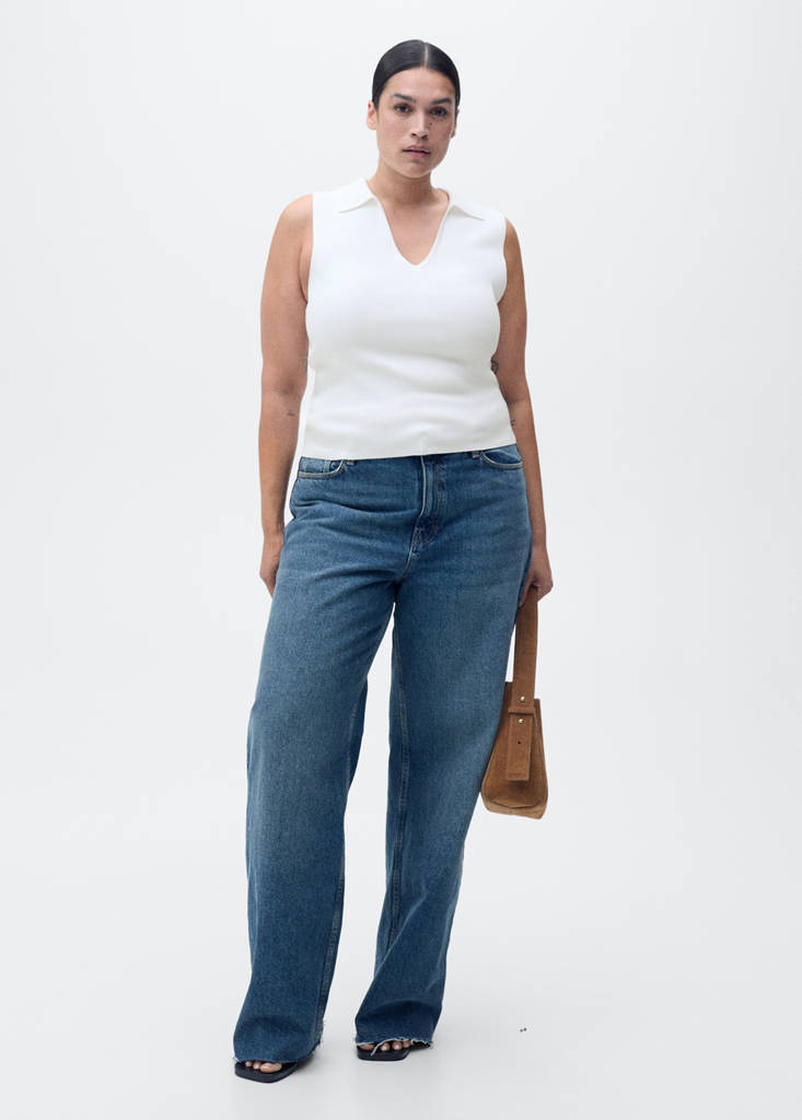 Polo-neck knitted top — Ecru