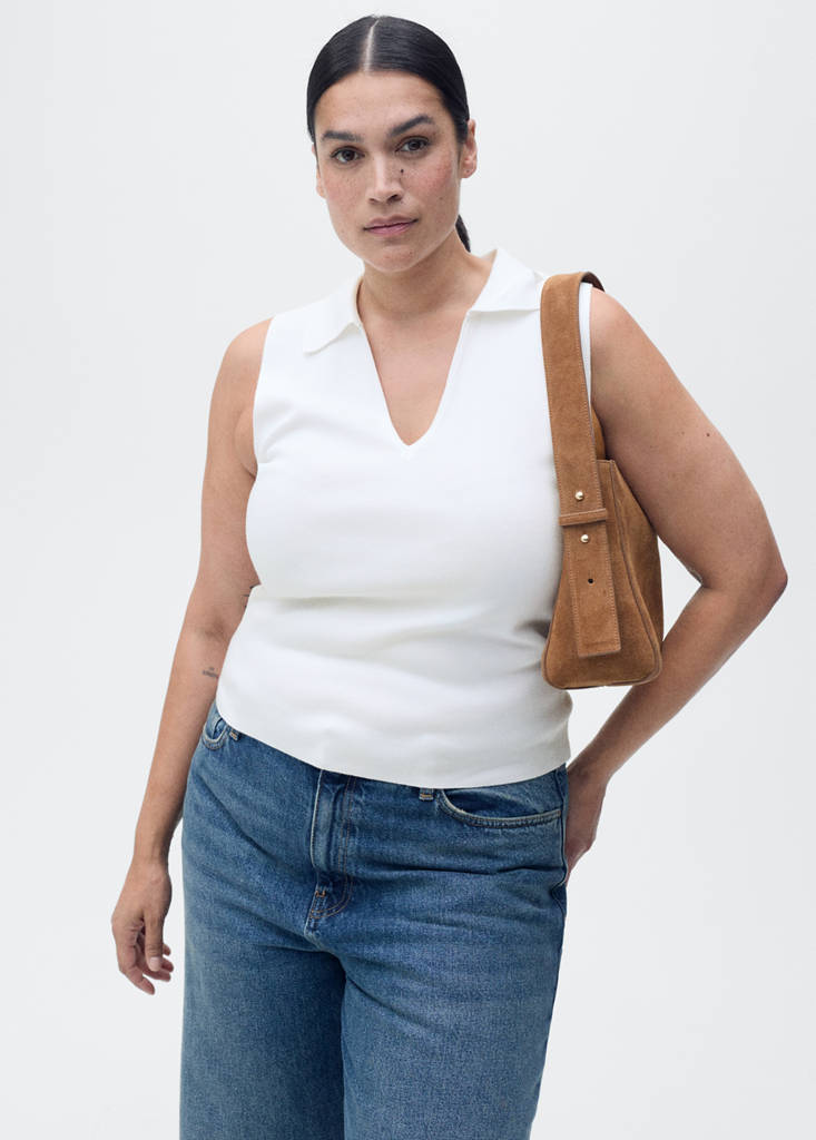 Polo-neck knitted top — Ecru