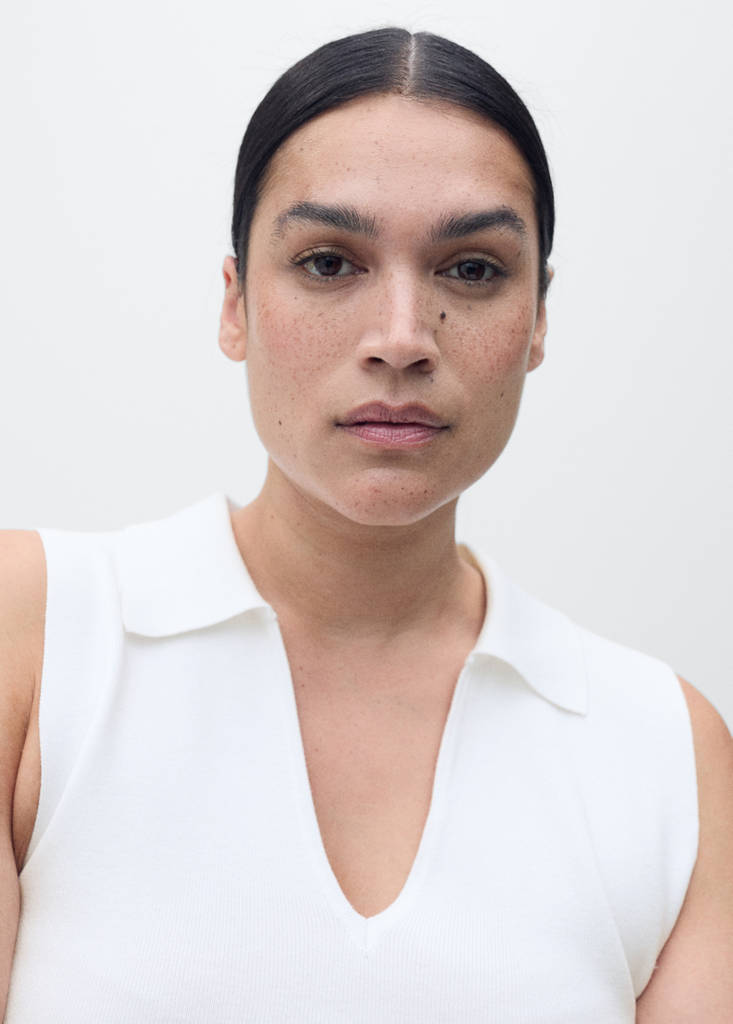 Polo-neck knitted top — Ecru