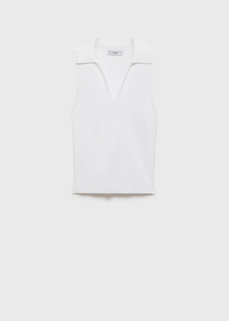 Polo-neck knitted top — Ecru