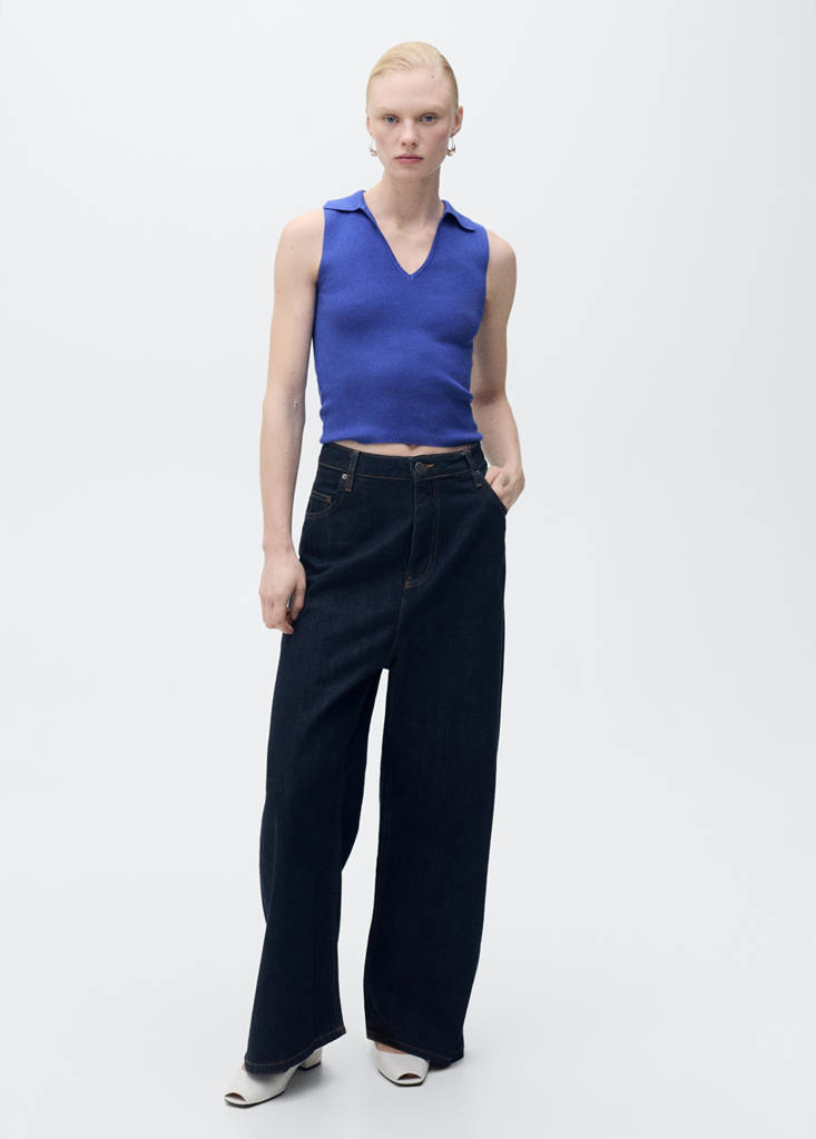 Polo-neck knitted top — Blue
