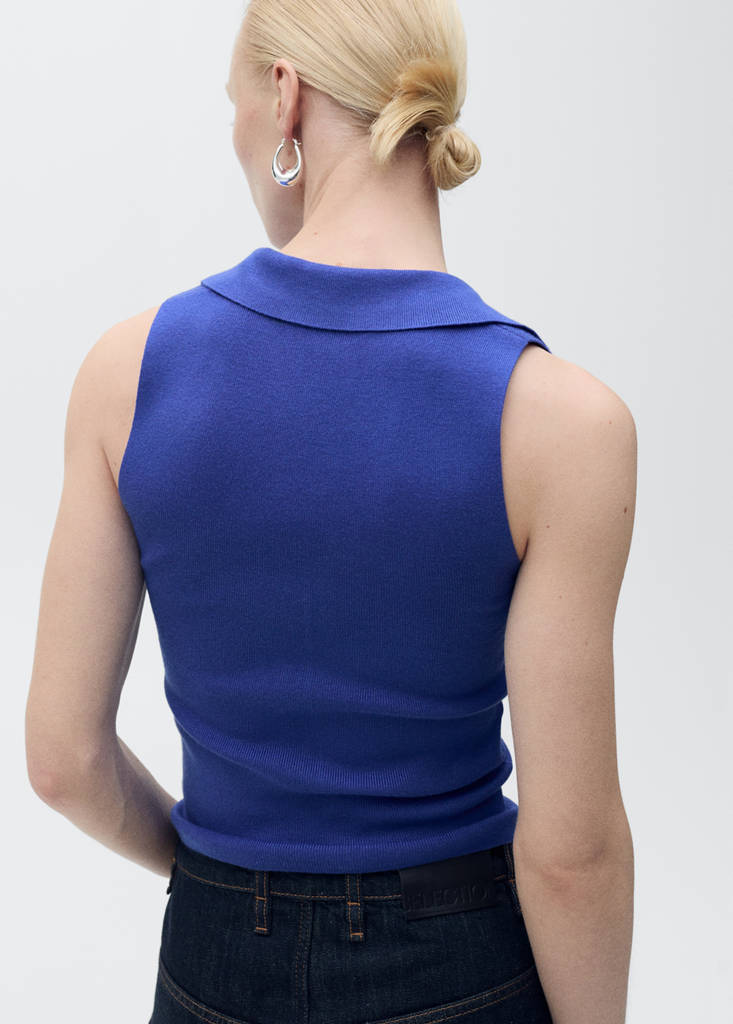 Polo-neck knitted top — Blue