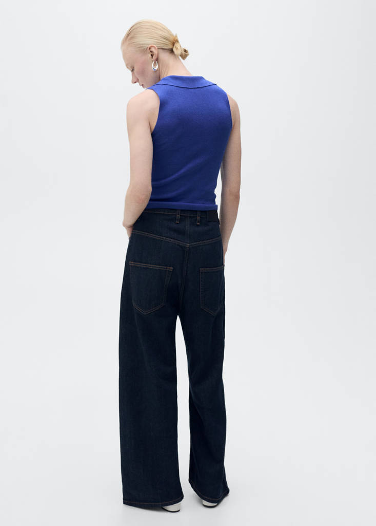 Polo-neck knitted top — Blue