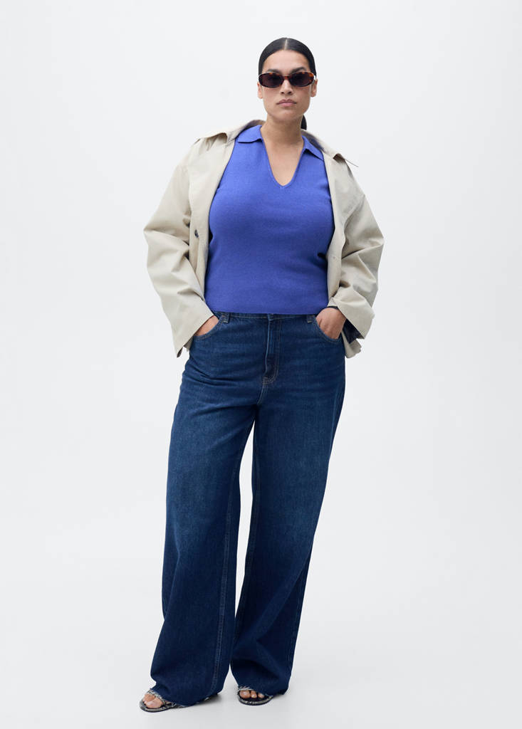 Polo-neck knitted top — Blue