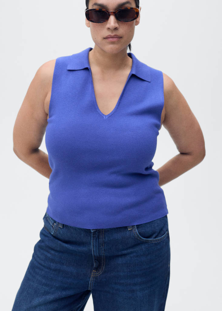 Polo-neck knitted top — Blue