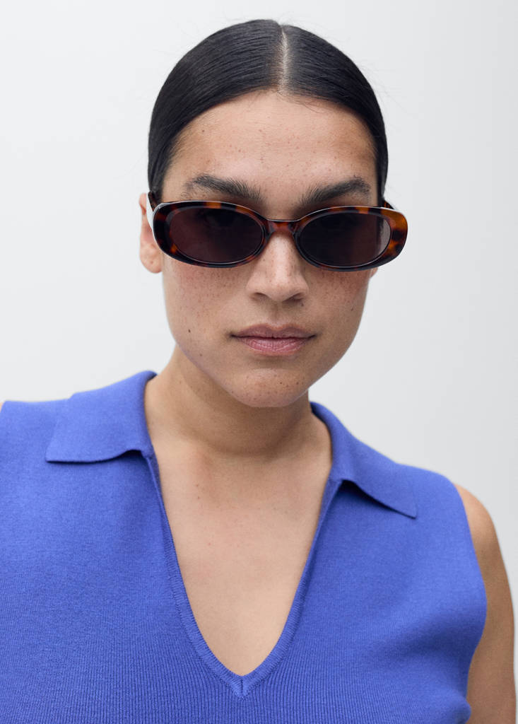 Polo-neck knitted top — Blue