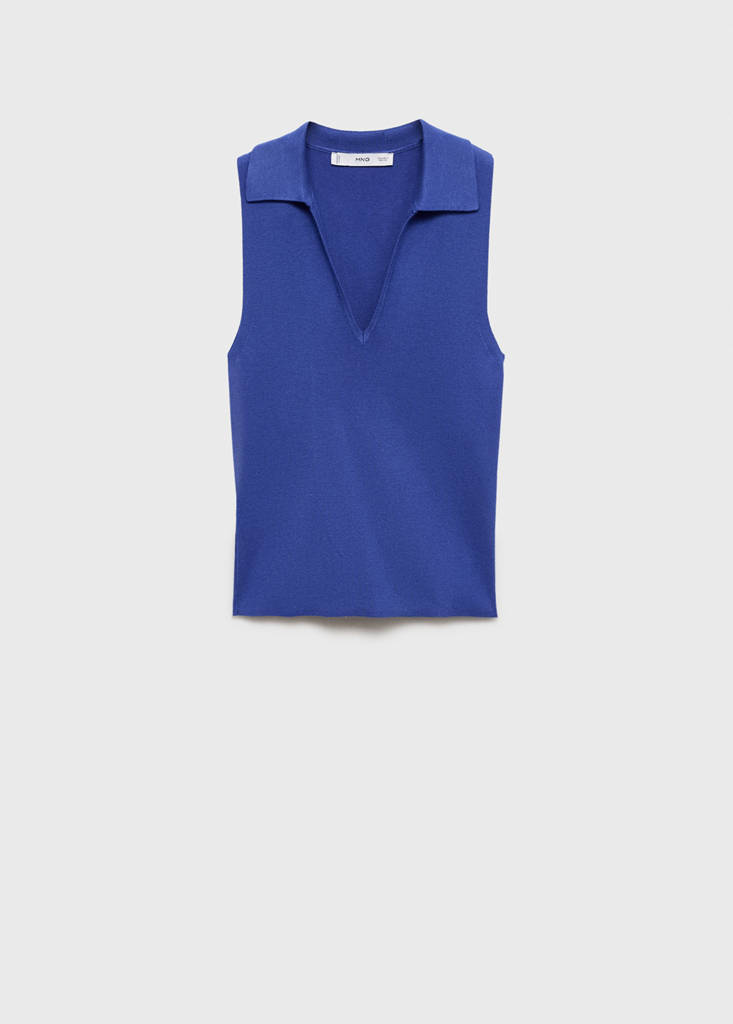 Polo-neck knitted top — Blue