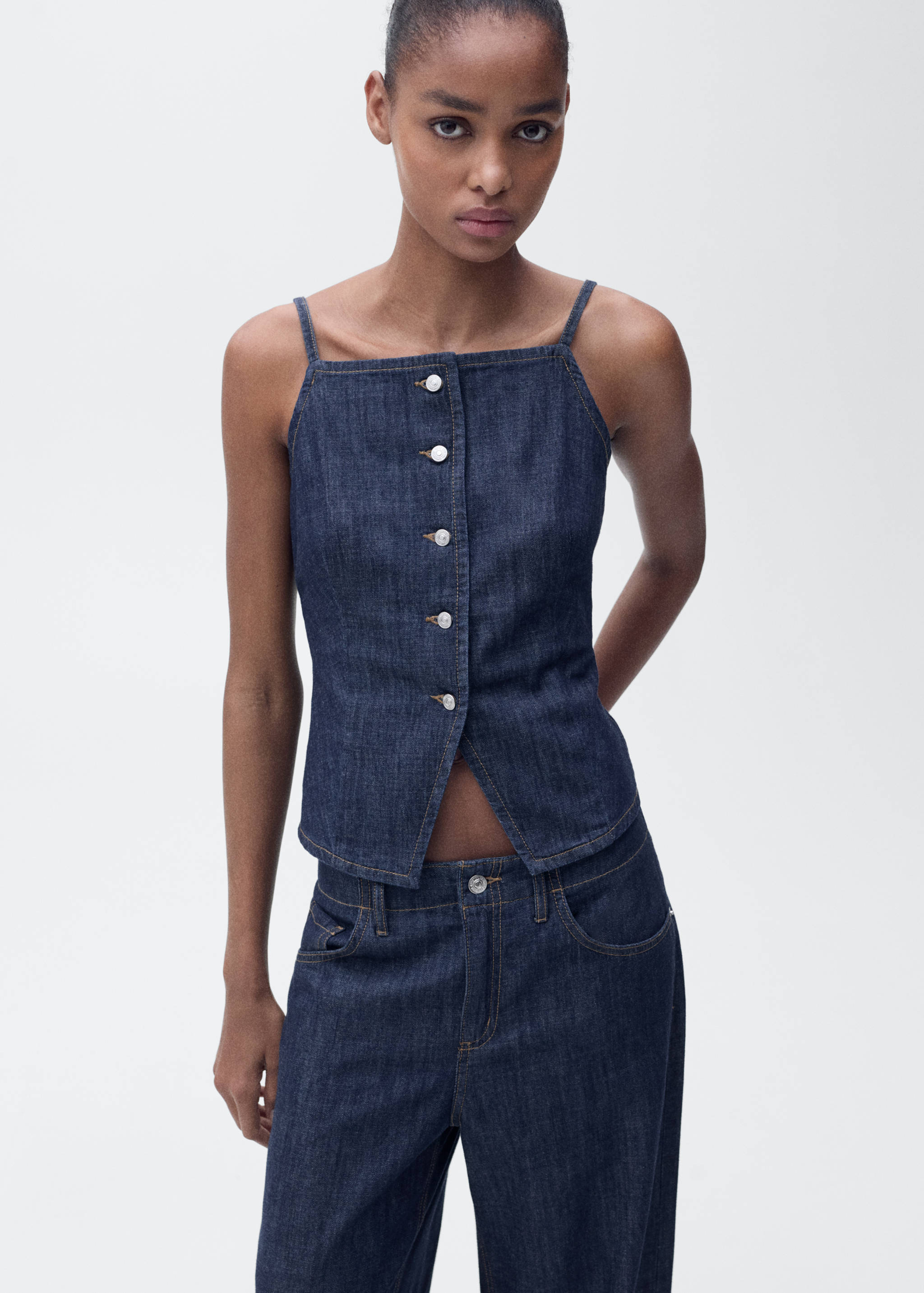 Buttoned denim top - Medium plane