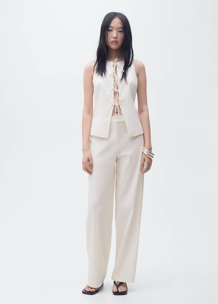 Straight mid-rise trousers — Ecru
