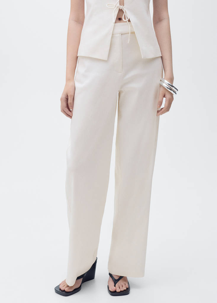 Straight mid-rise trousers — Ecru