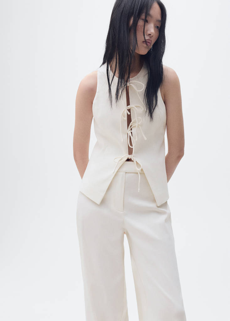 Straight mid-rise trousers — Ecru
