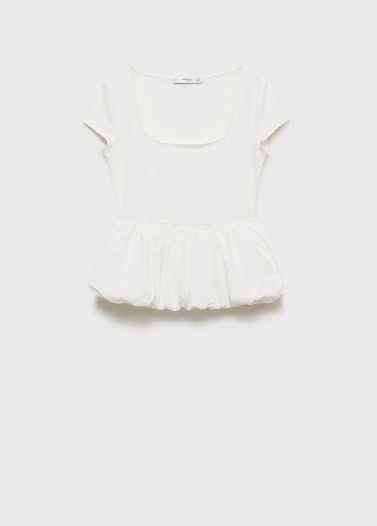 Short-sleeved ruffled top — White