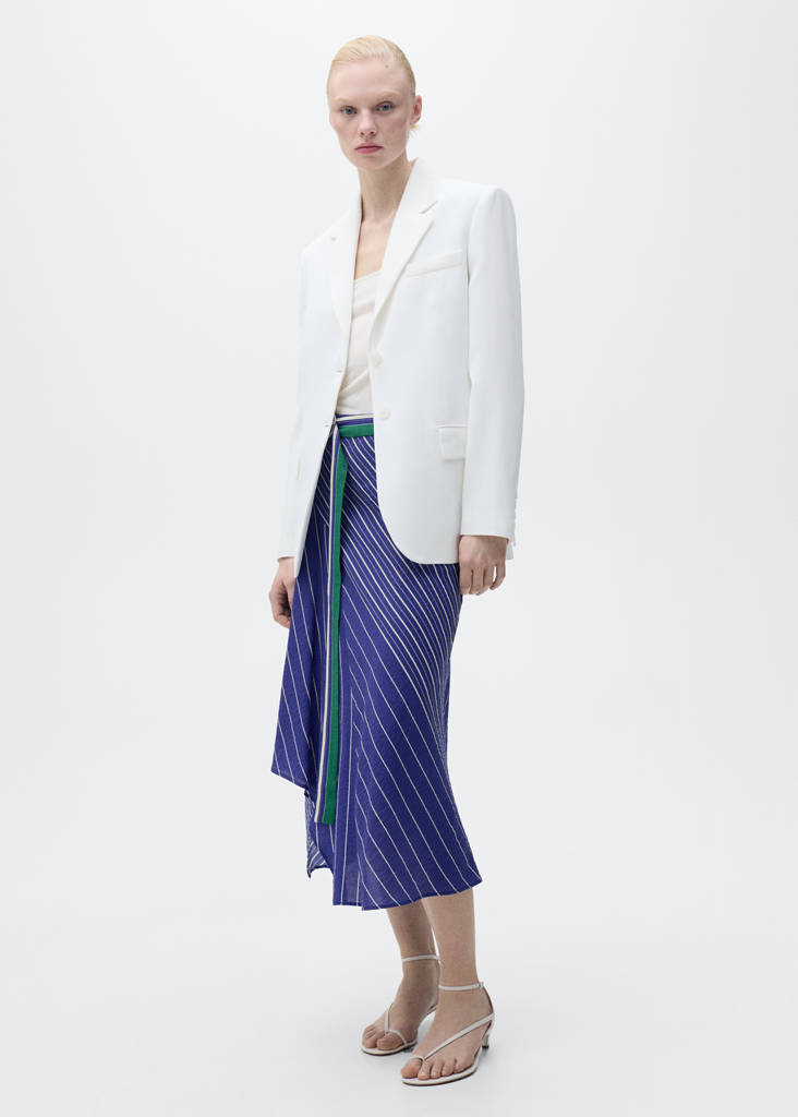 MANGO - Jupe midi rayures ceinture bleu - 38