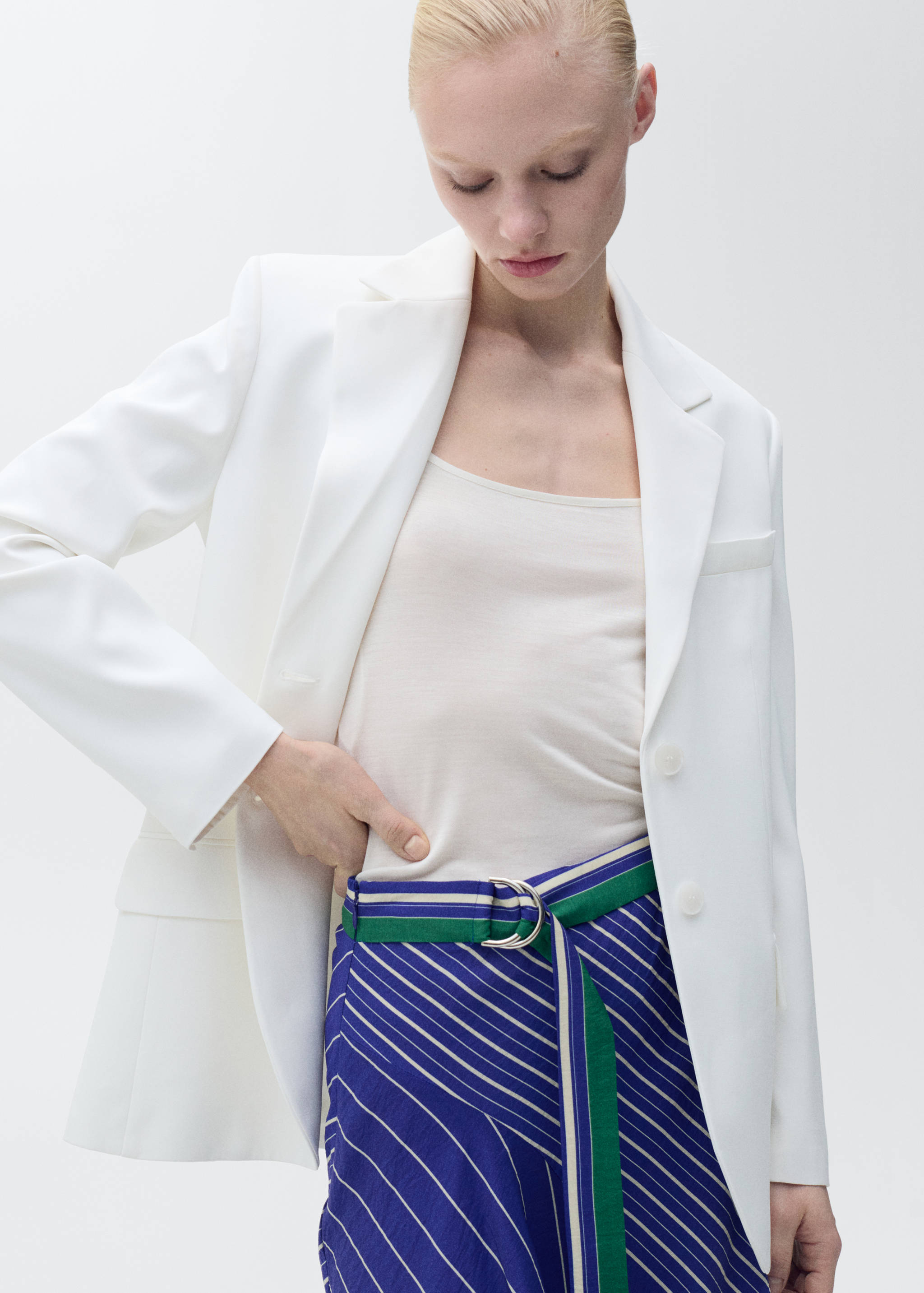 Striped midi-skirt with belt - Medium plane