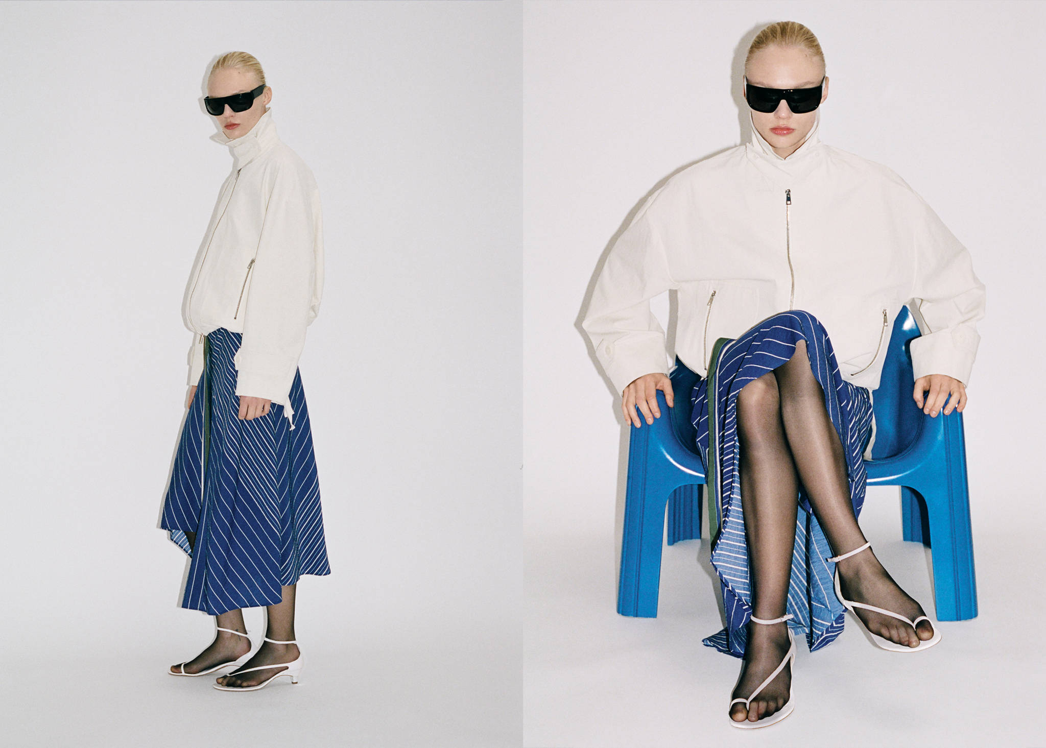 Striped midi-skirt with belt - Panoramic plane