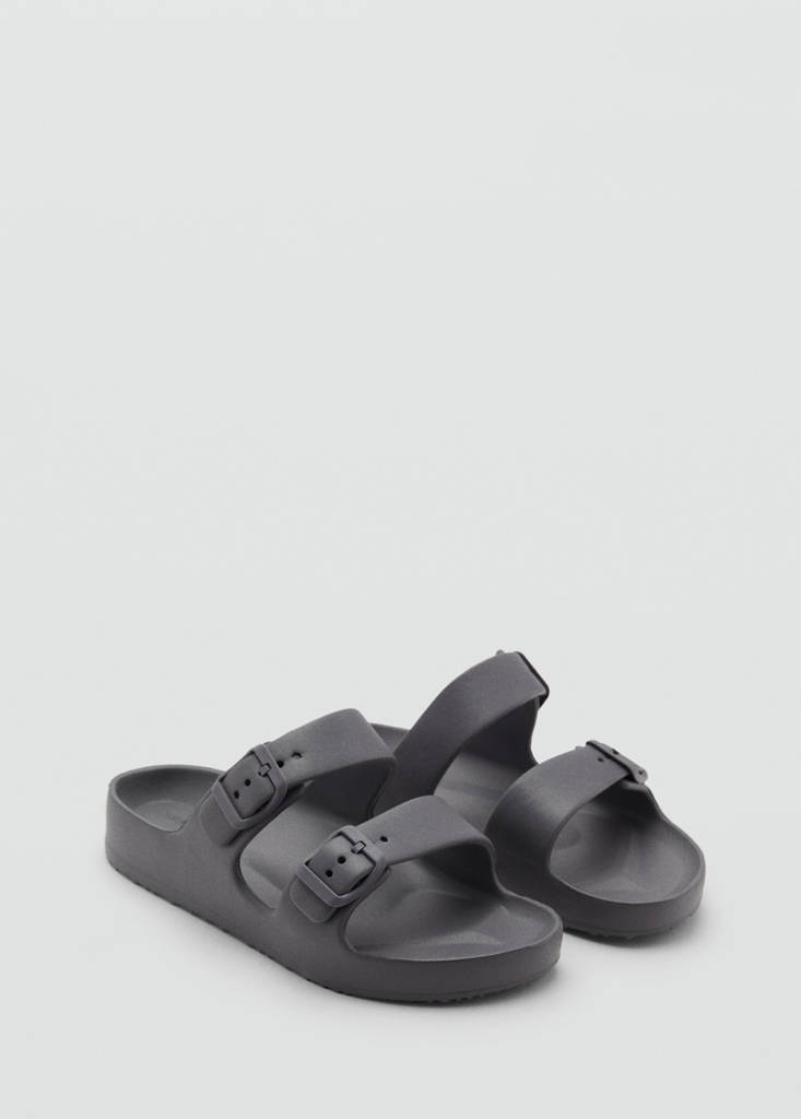 Flip-flops with buckle straps — Charcoal