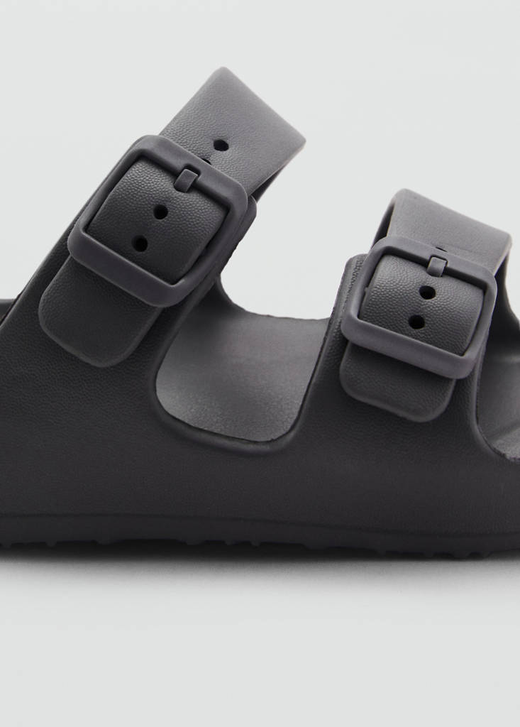 Flip-flops with buckle straps — Charcoal