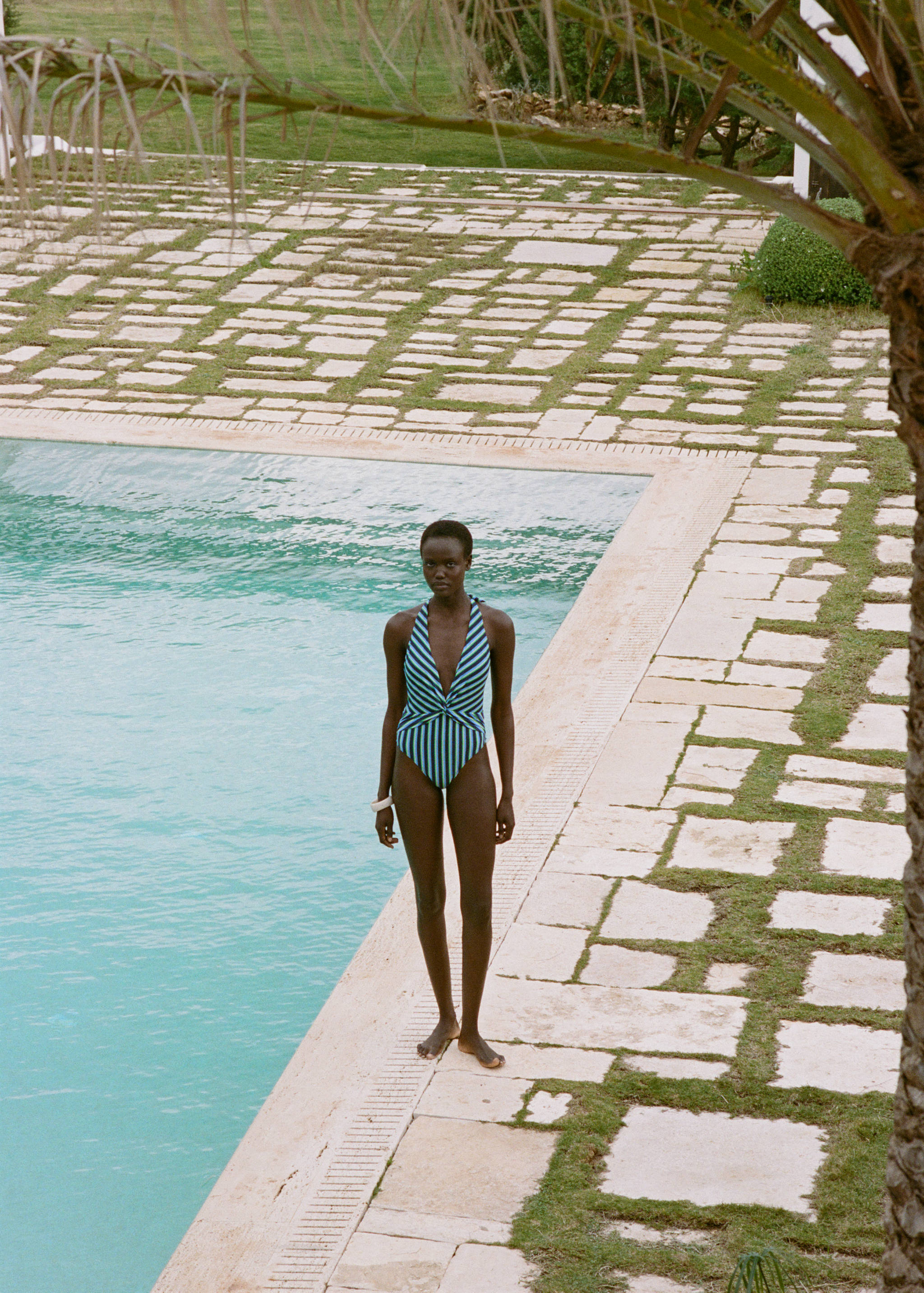 Striped halter swimsuit - General plane