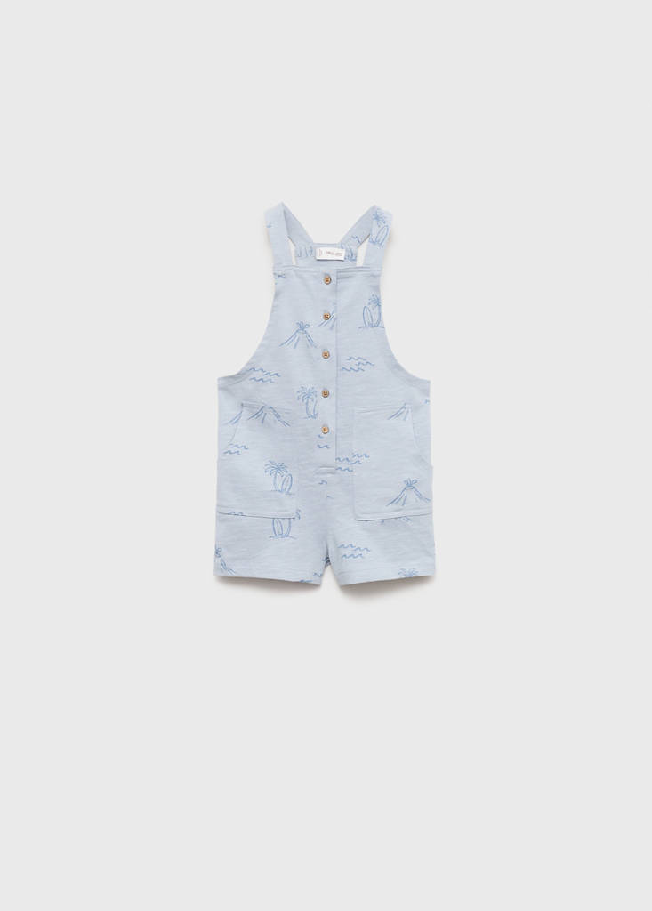 Palm-print dungarees — Sky Blue