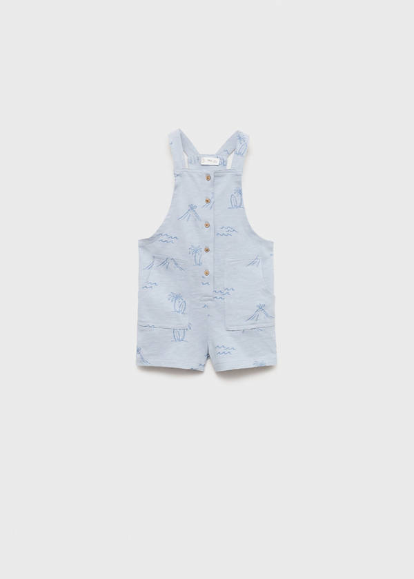 Palm-print dungarees — Sky Blue
