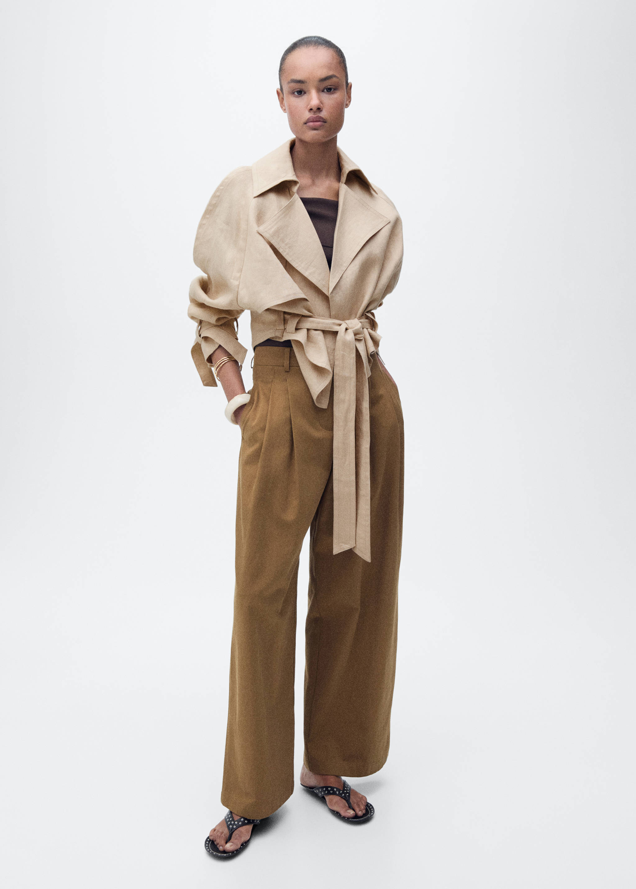 Linen jacket with belt - General plane