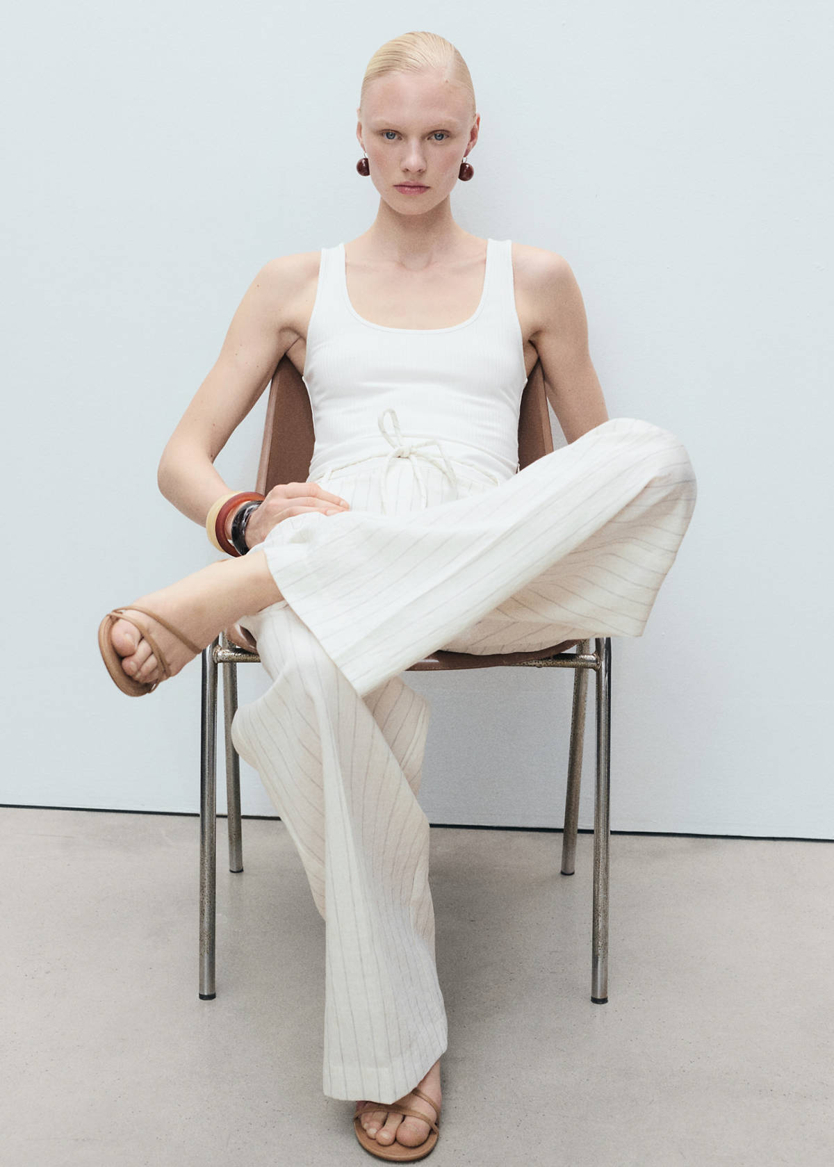 Striped combined knitted jumpsuit — Off White
