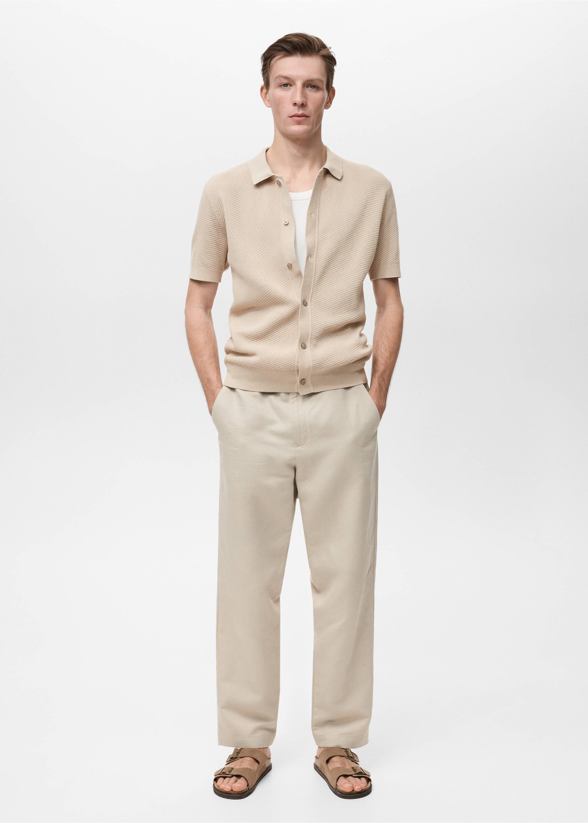 Camisa punto calado estructura - Plano general, Arena. Ref: 87077897-00.