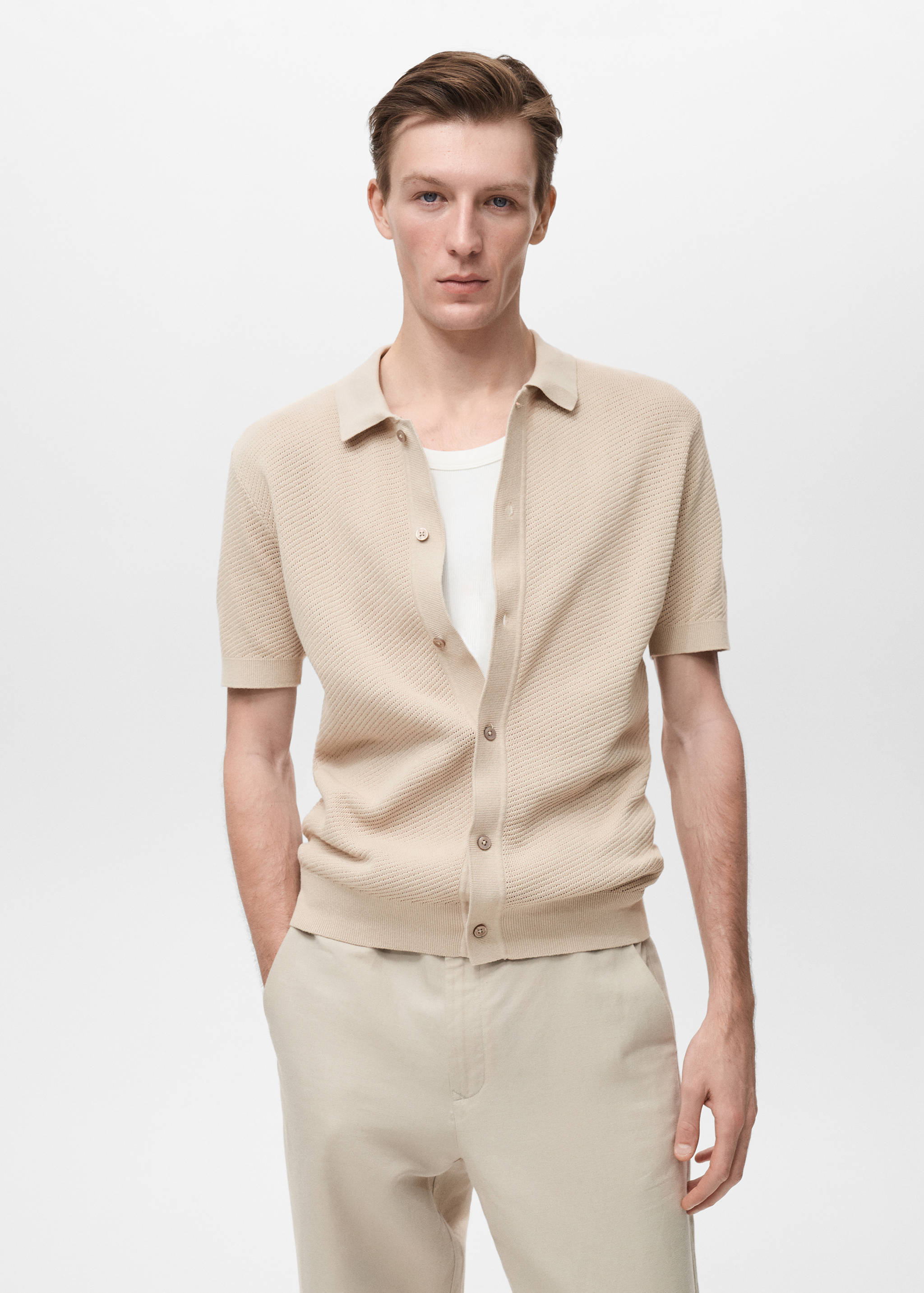 Knitted structured shirt with lace design - Medium plane