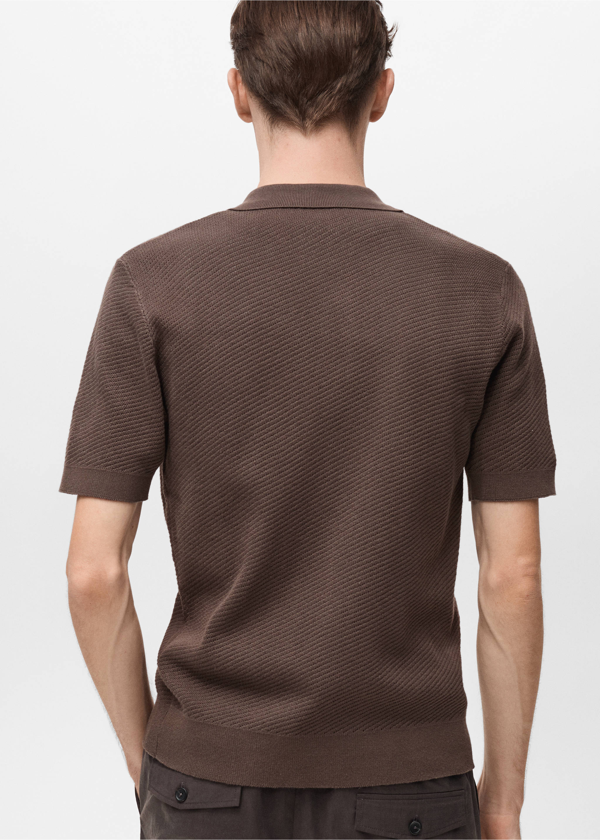 Knitted structured shirt with lace design - Reverse of the article, Chocolate. Ref: 87077897-00.