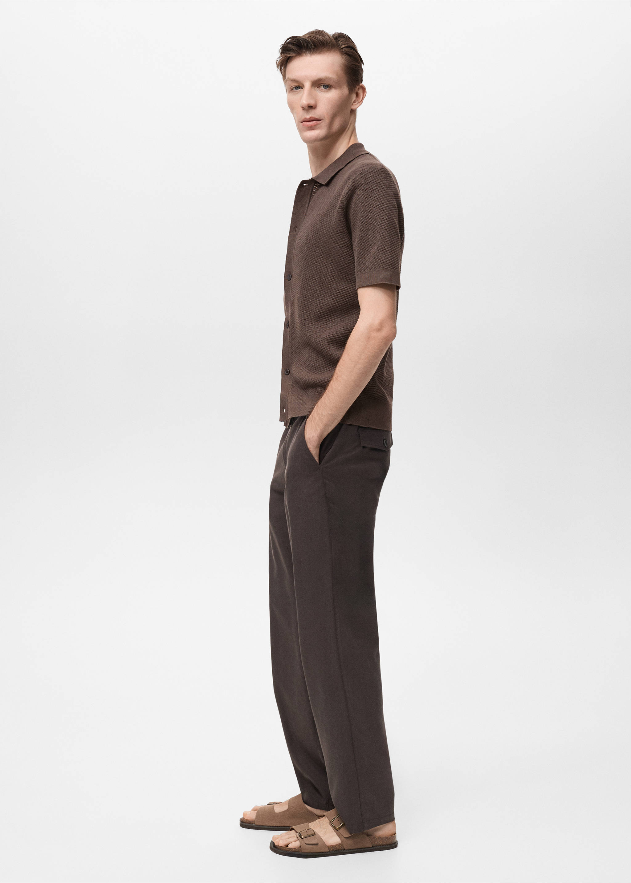 Knitted structured shirt with lace design - Details of the article 2, Chocolate. Ref: 87077897-00.