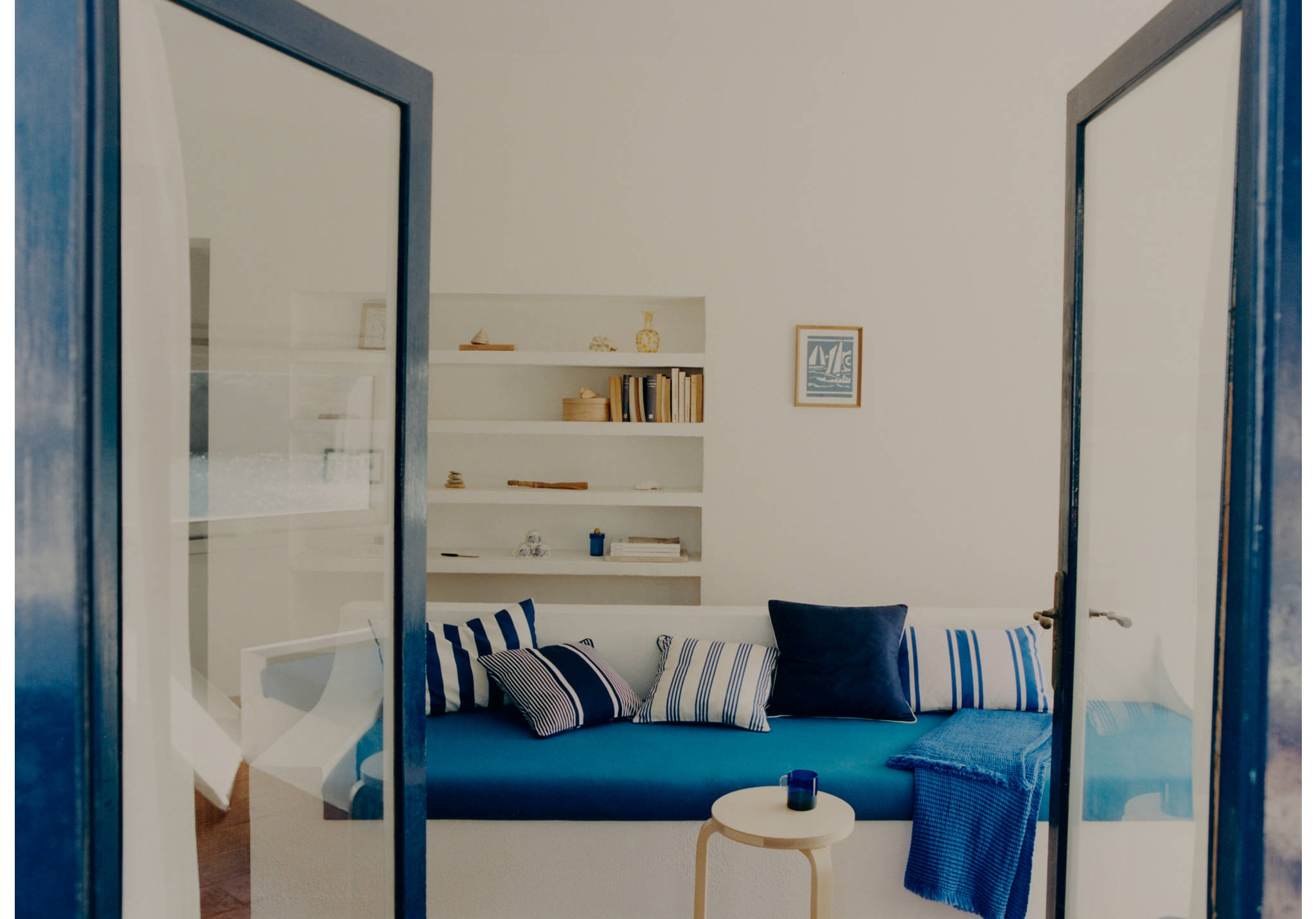 Wasserabweisender Kissenbezug mit Streifenmuster, 45 x 45 cm - Panoramaansicht