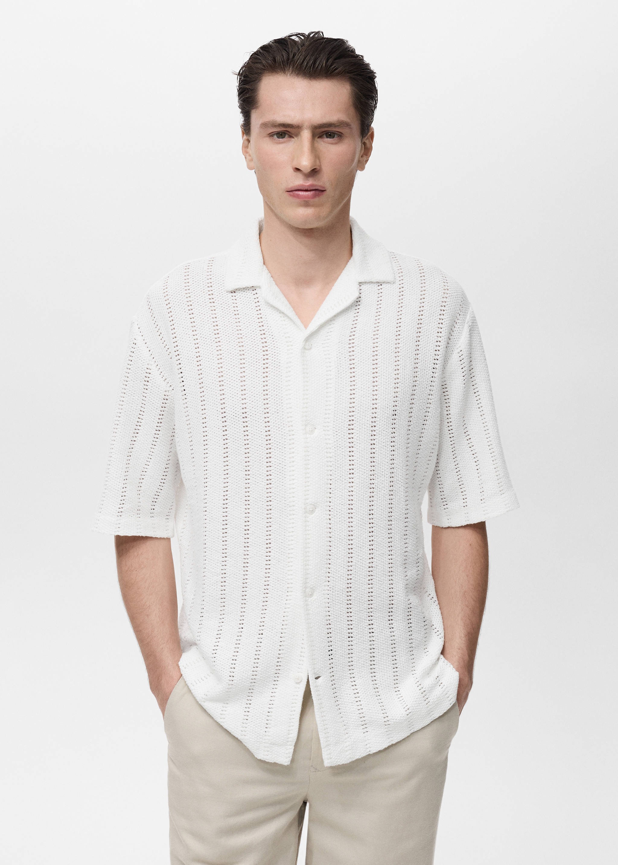 Knitted shirt with pointelle detail - Medium plane
