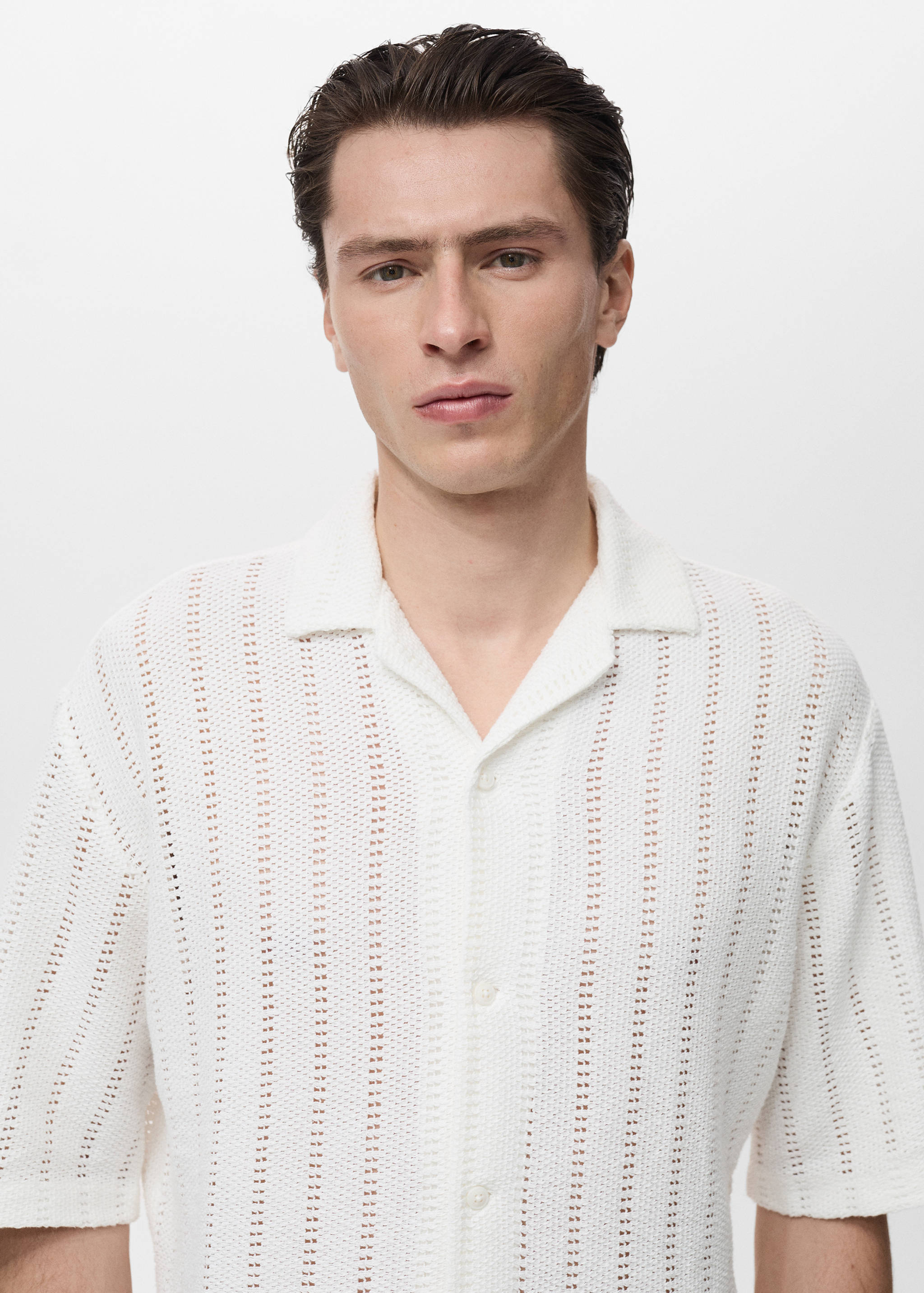 Knitted shirt with pointelle detail - Details of the article 1