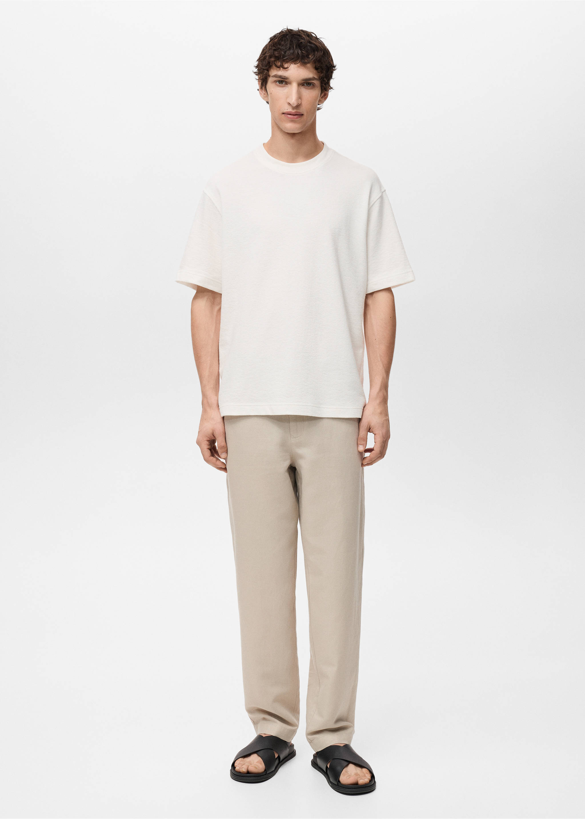 Relaxed-fit T-shirt met structuur - Overzichtstekening, Ecru. Ref: 87077901-00.