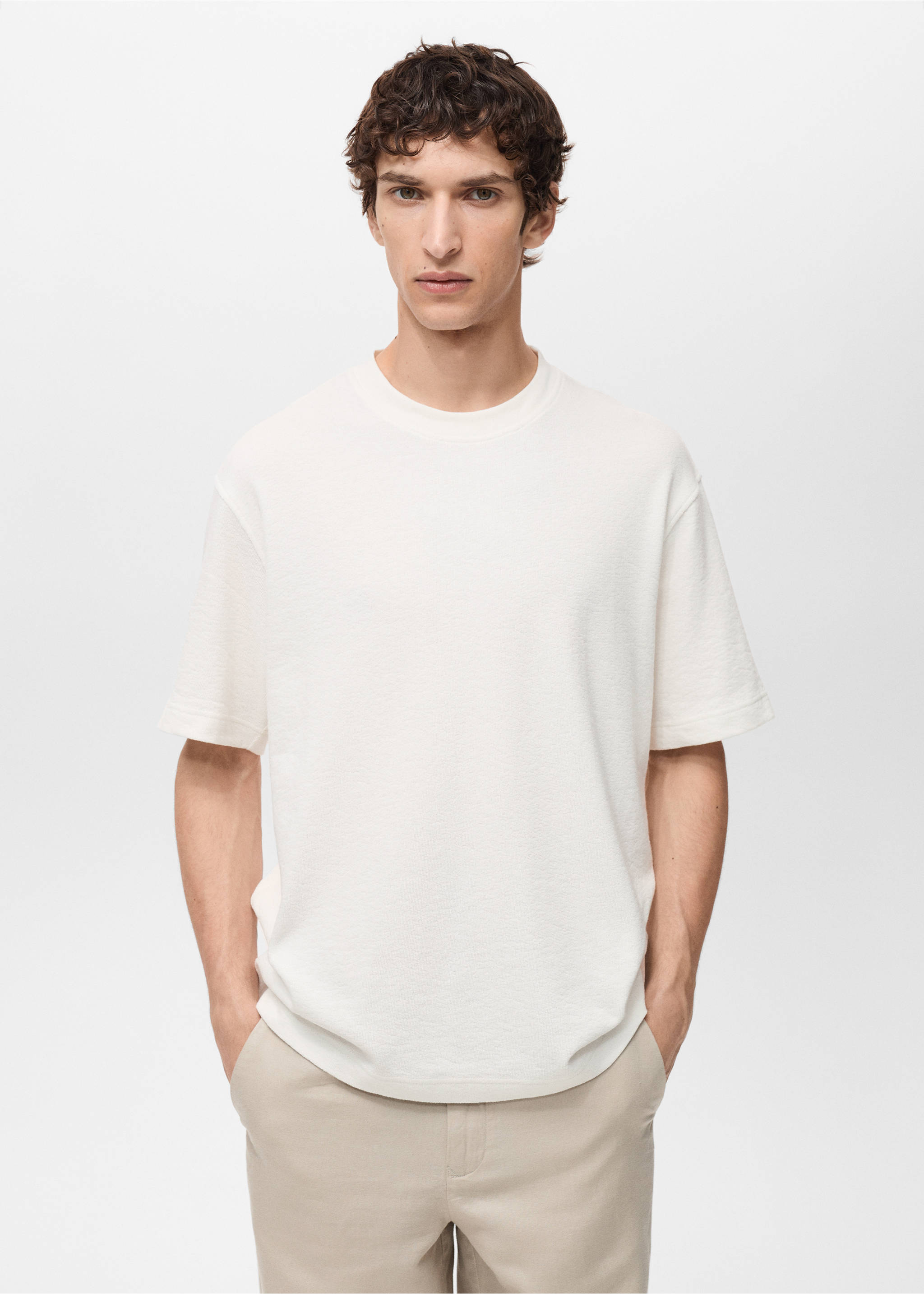 Relaxed-fit T-shirt met structuur - Middenvlak, Ecru. Ref: 87077901-00.