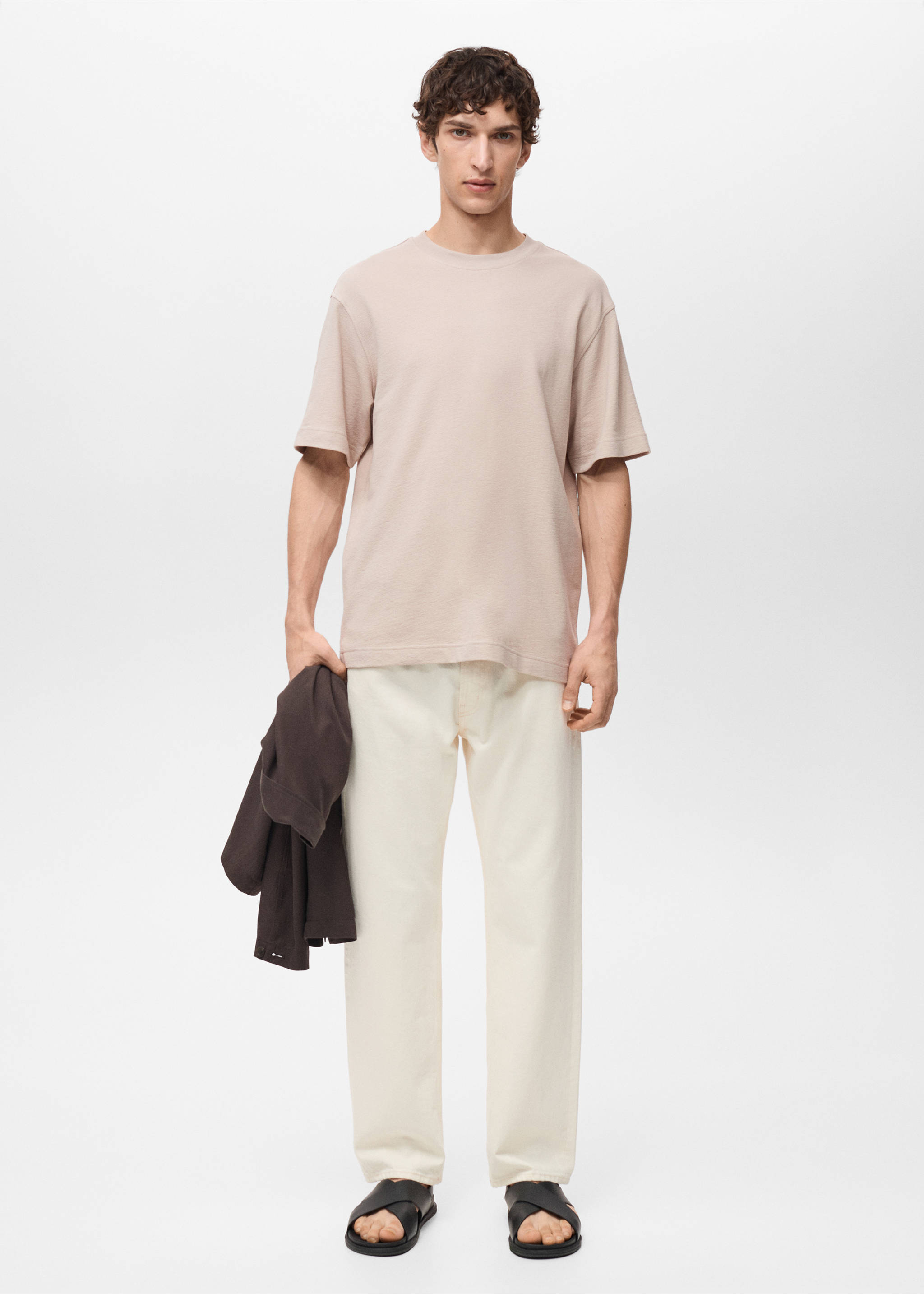 Relaxed-fit T-shirt met structuur - Overzichtstekening, Open beige. Ref: 87077901-00.