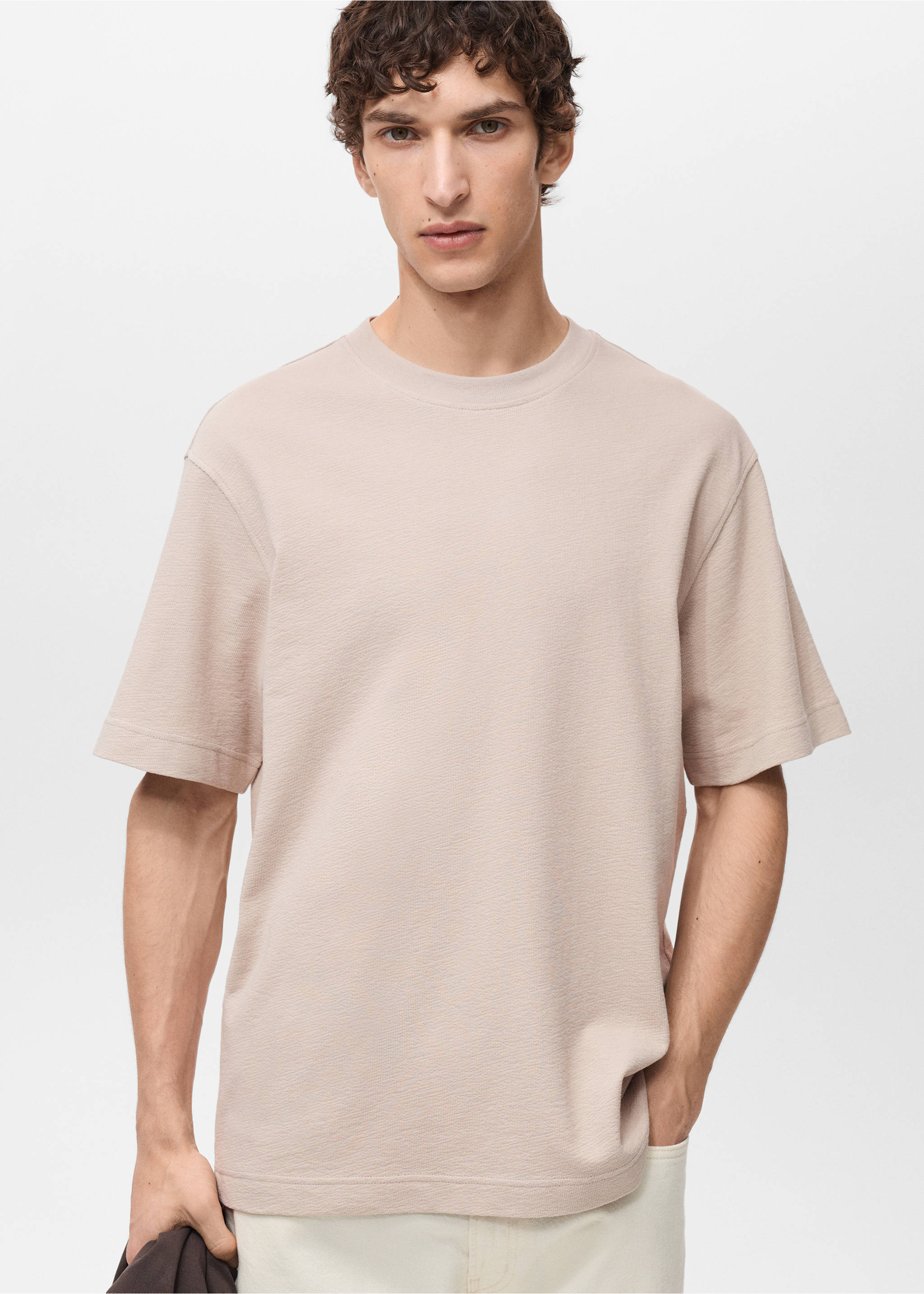 Relaxed-fit T-shirt met structuur - Middenvlak, Open beige. Ref: 87077901-00.