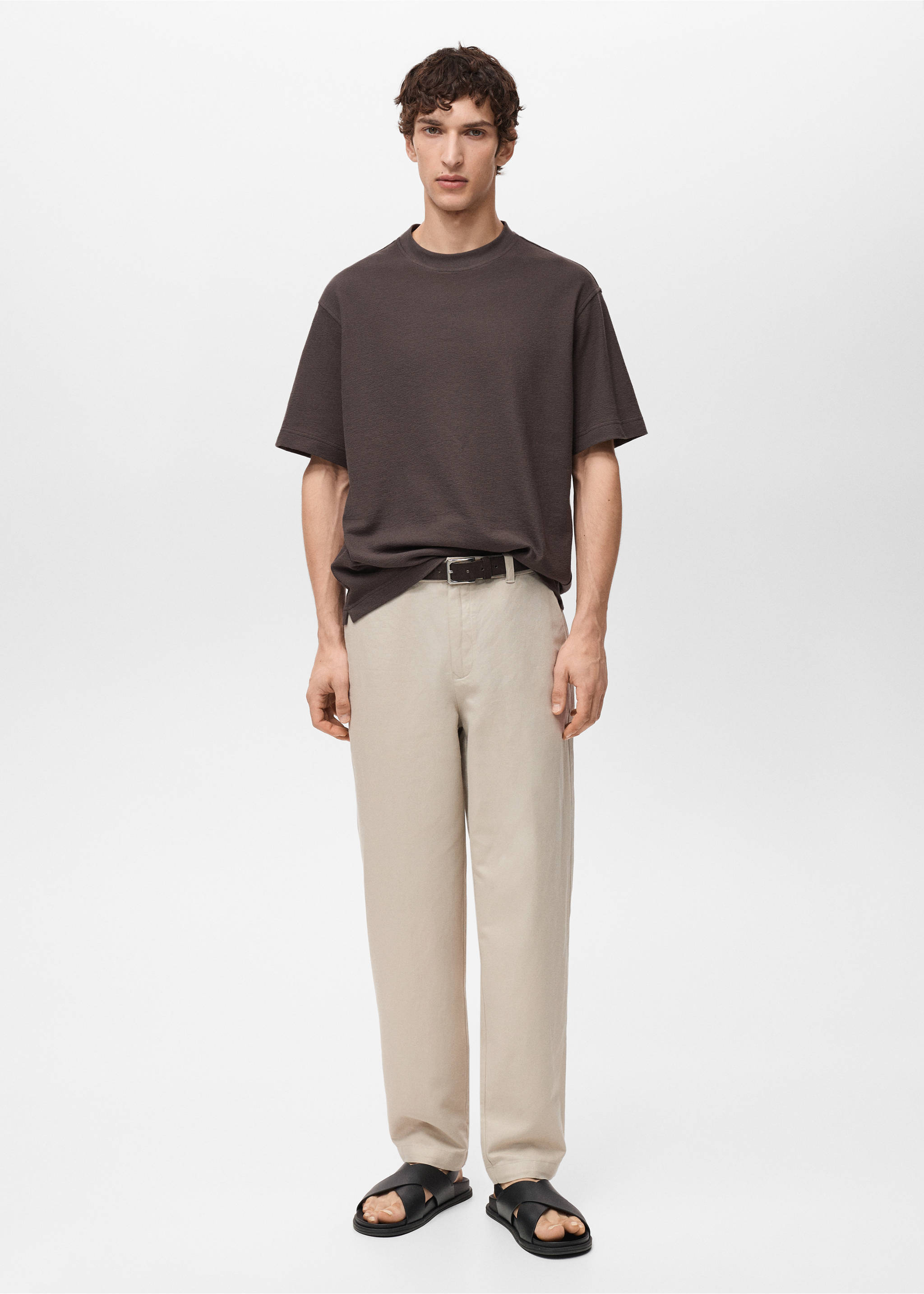 Relaxed-fit T-shirt met structuur - Overzichtstekening, Chocoladebruin. Ref: 87077901-00.