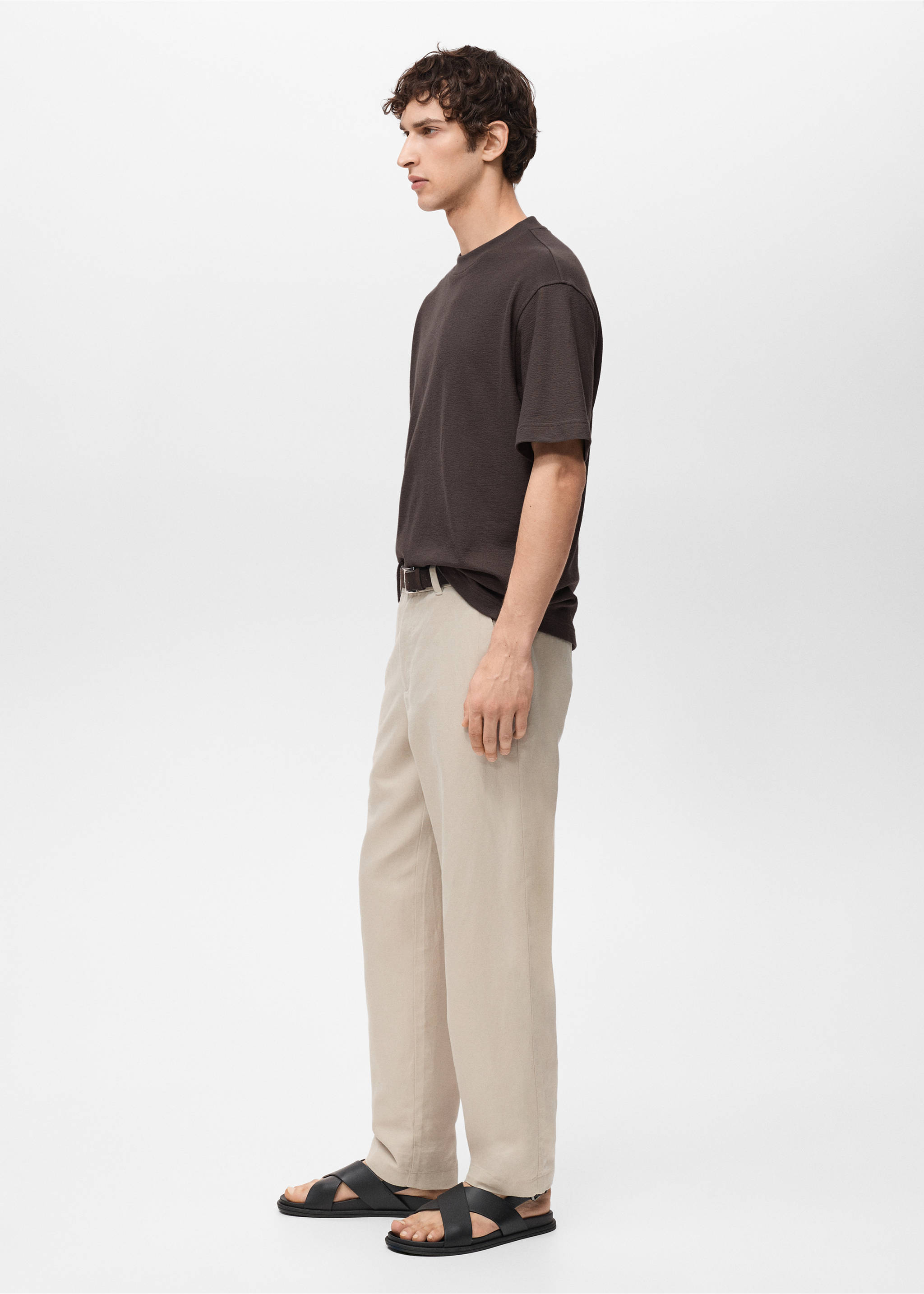 Relaxed-fit T-shirt met structuur - Detail van het artikel 2, Chocoladebruin. Ref: 87077901-00.