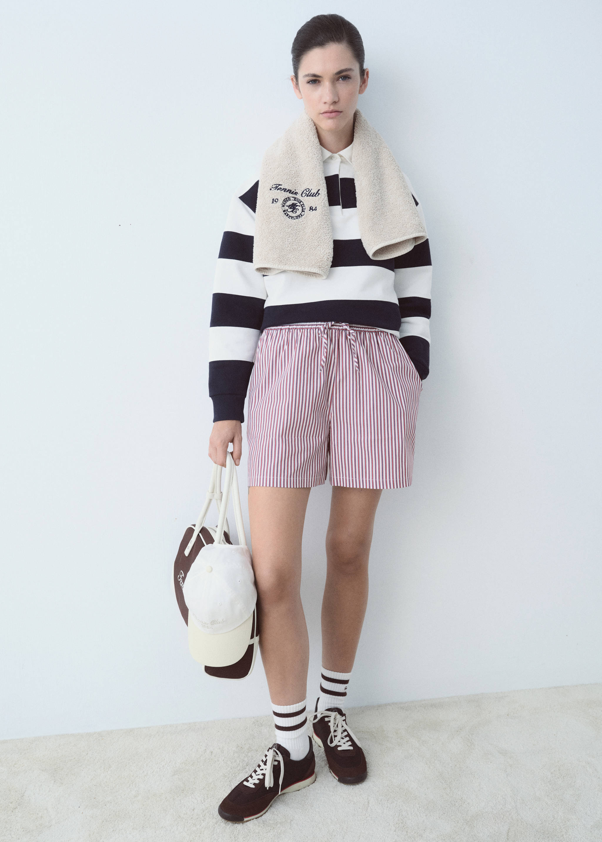 Short en popeline rayée message brodé - Plan général