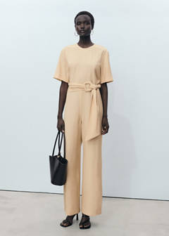 Straight-fit short-sleeved jumpsuit with belt — Ecru 2