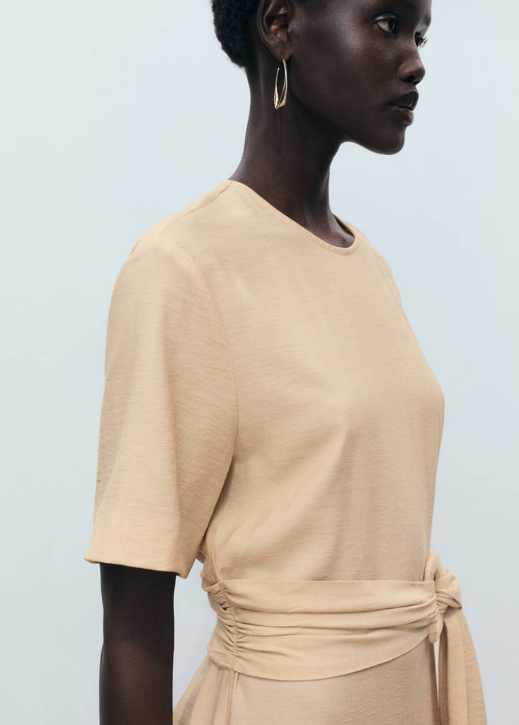 Straight-fit short-sleeved jumpsuit with belt — Ecru