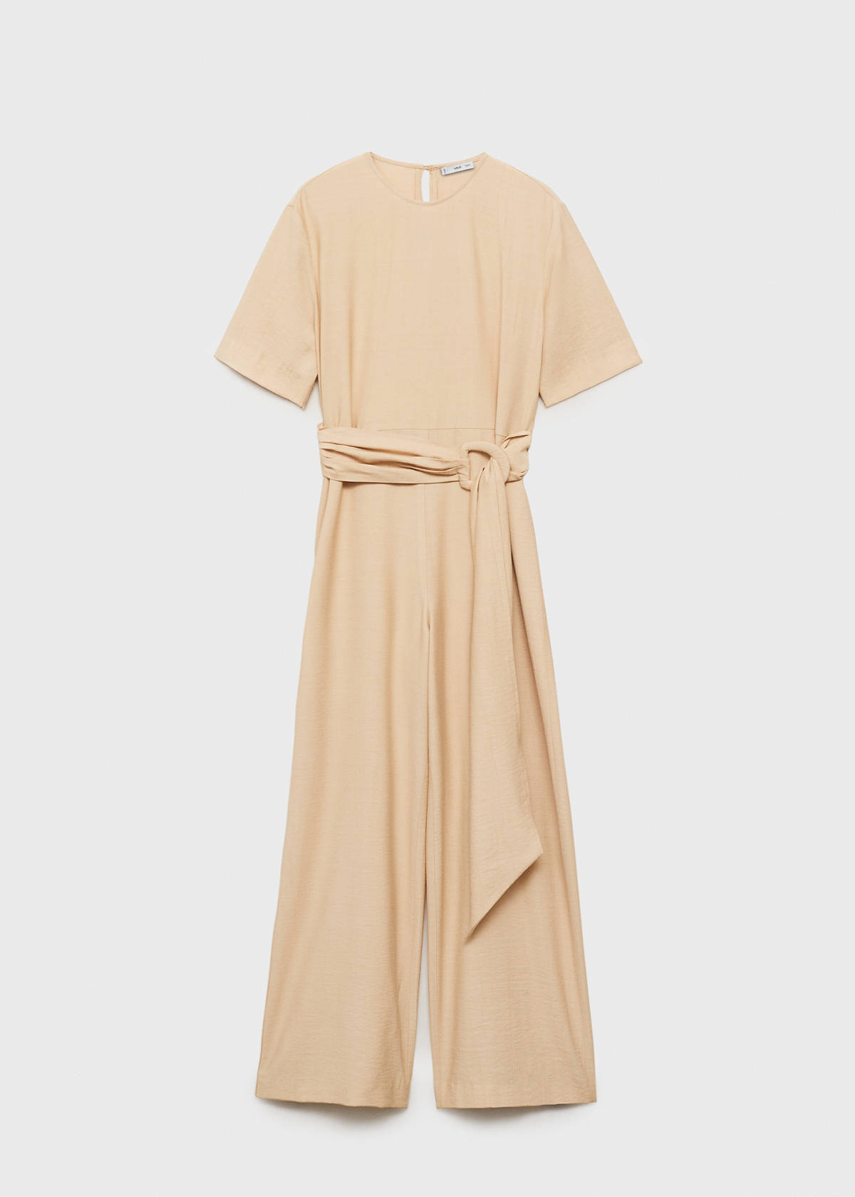Straight-fit short-sleeved jumpsuit with belt — Ecru